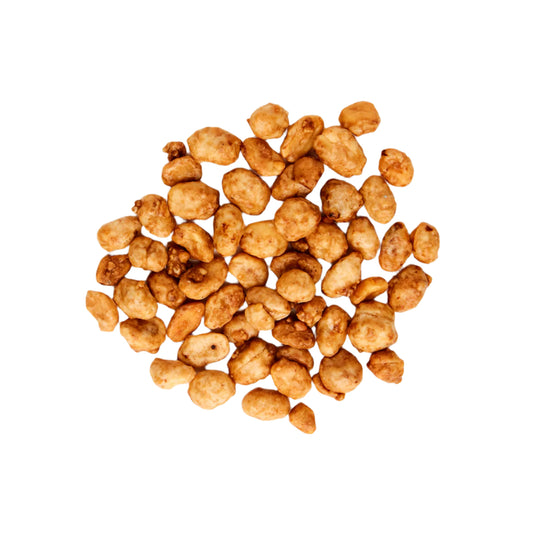 Cluster of honey peanuts on a white background