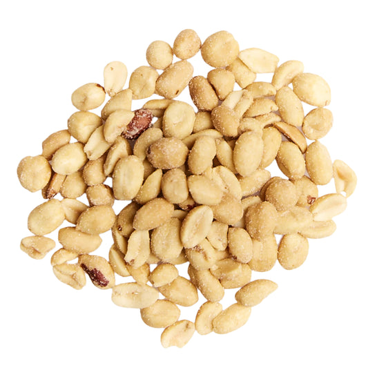 Pile of raw peanuts on a white background
